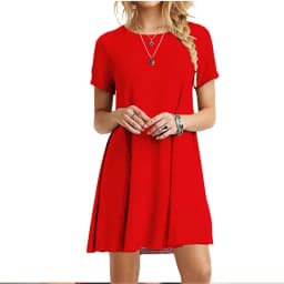 Casual Women Dress Summer Short Sleeve O Neck T Shirt Dress Simple Black Red A Line Mini Dress Vintage Solid Loose Dress Robe