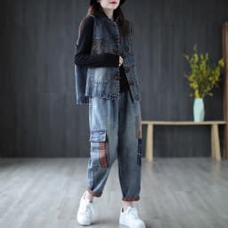 YASUGUOJI Women Fashion Korean Style Vest Female Vintage Sleeveless Plus Size Casual Denim Coat Office Lady Jean Waistcoat
