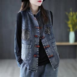YASUGUOJI Women Fashion Korean Style Vest Female Vintage Sleeveless Plus Size Casual Denim Coat Office Lady Jean Waistcoat