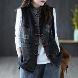 YASUGUOJI Women Fashion Korean Style Vest Female Vintage Sleeveless Plus Size Casual Denim Coat Office Lady Jean Waistcoat