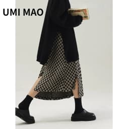 UMI MAO Yamamoto Autumn Winter Eucalyptus Painted Street Checkerboard Plaid Knitted Loose Women's Design Sense Niche Skirt Y2K