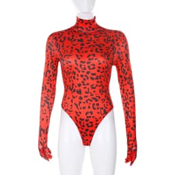 OMSJ Hot Selling Trendy Hipster Turtleneck Rompers For Women Full Sleeve Connection Gloves Leopard Print Streetwear Y2k Body Top