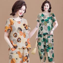 New Short-Sleeved T-Shirt for Summer Sets Mother's Cotton Linen Suit Two-piece Suit For Mid-Elderly Women's Coat And Pants 2PCS