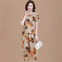 New Short-Sleeved T-Shirt for Summer Sets Mother's Cotton Linen Suit Two-piece Suit For Mid-Elderly Women's Coat And Pants 2PCS