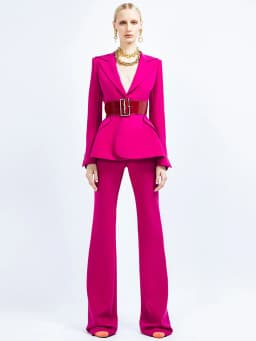 HIGH STREET Newest 2026 S/S Runway Designer Suit Set Women's Slim Fitting Single Button Belted Blazer Flare Pants Set 2pcs