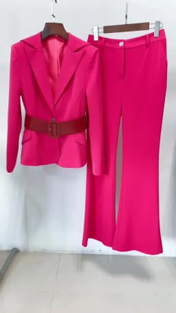 HIGH STREET Newest 2026 S/S Runway Designer Suit Set Women's Slim Fitting Single Button Belted Blazer Flare Pants Set 2pcs