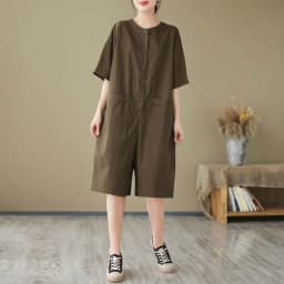 Solid Jumpsuits Summer Loose Pants Wide Leg Shorts Bodysuits Women Korean Style Half Sleeve One Piece Outfits Women Clothing