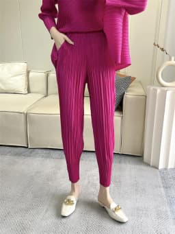 Miyake Pleated Pants Spring 2025 New Women's Solid Color Basic Elastic Waist Small Foot Radish Pants Casual And Comfortable