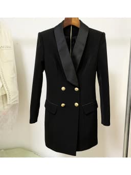 HIGH STREET 2026 New Fashion Designer Blazer Dress Women's Long Sleeve Double Breasted Metal Buttons Satin Notched Collar Dress