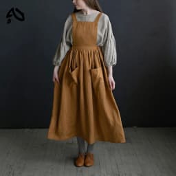 Vintage Cotton Linen Woman Dress Square Collar Back Cross French Style Medieval Dress