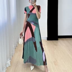 Miyake Temperament High-end Set For Women 2023 New High-end Printed Short Sleeved Top+Half Skirt Pleated Women Two Peice Sets