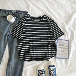 Harajuku Short Sleeve Korean O-Neck Casual Fashion Shirt Camiseta Feminina Tops T Shirt Women Solid Color Striped Punk T-shirt
