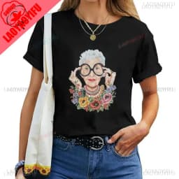 Thank You Iris Apfel Women Summer Print Cartoon T-shirt Loose Casual Harajuku Cotton Short Sleeve O-Neck Female T-shirt Tops