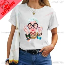 Thank You Iris Apfel Women Summer Print Cartoon T-shirt Loose Casual Harajuku Cotton Short Sleeve O-Neck Female T-shirt Tops