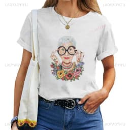 Thank You Iris Apfel Women Summer Print Cartoon T-shirt Loose Casual Harajuku Cotton Short Sleeve O-Neck Female T-shirt Tops