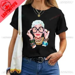 Thank You Iris Apfel Women Summer Print Cartoon T-shirt Loose Casual Harajuku Cotton Short Sleeve O-Neck Female T-shirt Tops