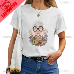 Thank You Iris Apfel Women Summer Print Cartoon T-shirt Loose Casual Harajuku Cotton Short Sleeve O-Neck Female T-shirt Tops