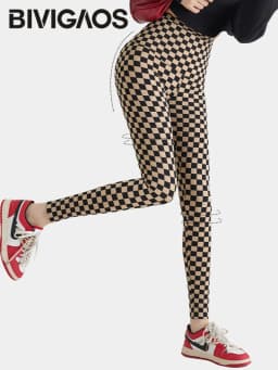 BIVIGAOS New Checkerboard Plaid Shark Leggings Women High Waist Tight Slim Push Up Leggings Seamless Sports Fitness Leggings