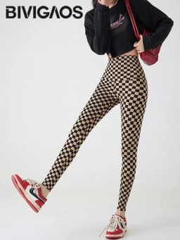 BIVIGAOS New Checkerboard Plaid Shark Leggings Women High Waist Tight Slim Push Up Leggings Seamless Sports Fitness Leggings