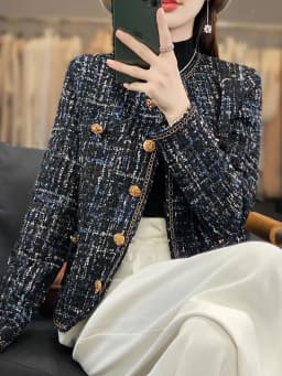 Autumn Winter Women Round Neck Woolen Coat Women Fashion Casual Knitted Cardigan Chic Button Short Tweed Soft Jacket