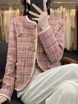 Autumn Winter Women Round Neck Woolen Coat Women Fashion Casual Knitted Cardigan Chic Button Short Tweed Soft Jacket