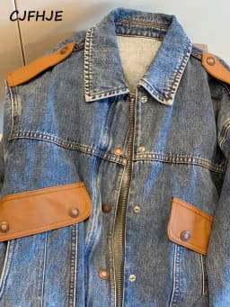 CJFHJE Blue Vintage Patchwork Denim Jacket Women Chicly Fashion Korean Loose Female Jackets Harajuku Zipper Casual Denim Coats
