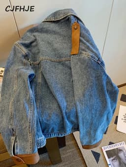 CJFHJE Blue Vintage Patchwork Denim Jacket Women Chicly Fashion Korean Loose Female Jackets Harajuku Zipper Casual Denim Coats