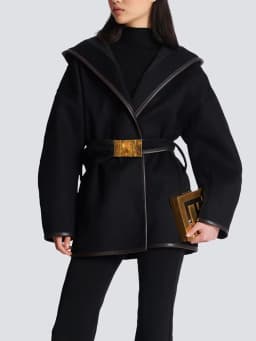 HIGH STREET Newest 2026 Designer Jacket Women's Batwing Sleeve Belted Hooded Wool Blends Coat