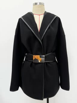 HIGH STREET Newest 2026 Designer Jacket Women's Batwing Sleeve Belted Hooded Wool Blends Coat