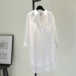 Fashion Women's Clothing Shirt Medium Long Containing Cotton Shirt Loose Fit Long Sleeve Double Pocket Rolled Sleeve Thin Blouse