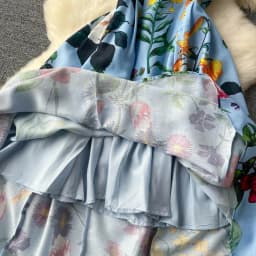Vintage Elegant Pleated Square Collar sleeveless Print Dress A-line Fashion Spring summer Vestidos Women Bandage Dresses