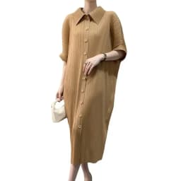 YUDX Miyake Pleated Dress Women's Loose Plus Size Single Breasted Mid Length Bat Sleeve Summer Solid Color Casual Maix Dress