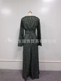 Green Gradient Mottled Print Maxi Dress for Women Long Sleeve V-neck Long Dress Elegant Party Temperament Evening Gown Vestidos