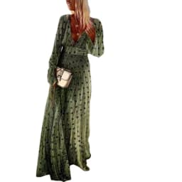 Green Gradient Mottled Print Maxi Dress for Women Long Sleeve V-neck Long Dress Elegant Party Temperament Evening Gown Vestidos