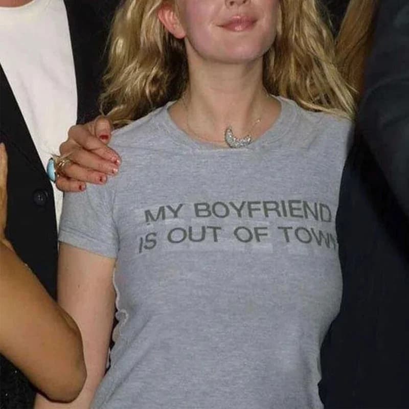 My Boyfriend Is Out of Town T Shirts Cotton Short Sleeve T-shirt Women Retro Letter Print Tee Shirt Y2K Aesthetic Woman Clothes