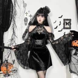2024 New Retro Gothic Women Punk Elegant Evening Party Dresses Vintage Sexy Slightly See-through Slim Fit Lace Splicing Dress