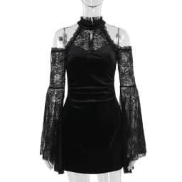 2024 New Retro Gothic Women Punk Elegant Evening Party Dresses Vintage Sexy Slightly See-through Slim Fit Lace Splicing Dress