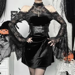 2024 New Retro Gothic Women Punk Elegant Evening Party Dresses Vintage Sexy Slightly See-through Slim Fit Lace Splicing Dress