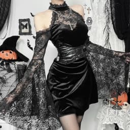 2024 New Retro Gothic Women Punk Elegant Evening Party Dresses Vintage Sexy Slightly See-through Slim Fit Lace Splicing Dress