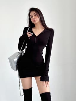 Pure Desire Shirt Style Slim V Collar Dress Elegant Flare Sleeves Wrap Hip Short Dress For Women Fashion Women Tops P7DR