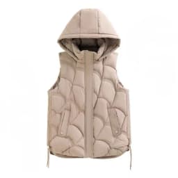 Fall Winter Vest Coat Stylish Women's Cotton Vest with Stand Collar Hooded Sleeveless Design Loose Fit Solid Color for Women