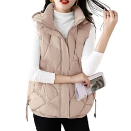 Fall Winter Vest Coat Stylish Women's Cotton Vest with Stand Collar Hooded Sleeveless Design Loose Fit Solid Color for Women