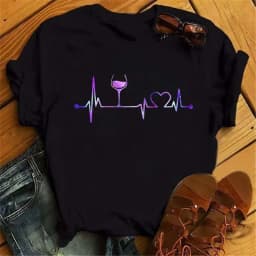 100% COTTON Women's Top Women's High Heels Wine Glass White Print Large Size Summer T-shirt Graphic T Shirts Oversized Tshirt