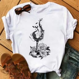 100% COTTON Women's Top Women's High Heels Wine Glass White Print Large Size Summer T-shirt Graphic T Shirts Oversized Tshirt