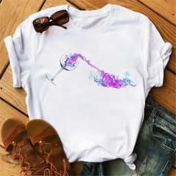100% COTTON Women's Top Women's High Heels Wine Glass White Print Large Size Summer T-shirt Graphic T Shirts Oversized Tshirt