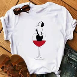 100% COTTON Women's Top Women's High Heels Wine Glass White Print Large Size Summer T-shirt Graphic T Shirts Oversized Tshirt