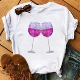 100% COTTON Women's Top Women's High Heels Wine Glass White Print Large Size Summer T-shirt Graphic T Shirts Oversized Tshirt