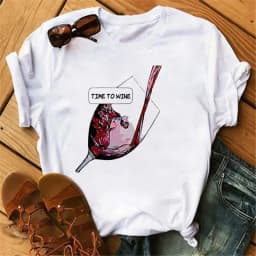 100% COTTON Women's Top Women's High Heels Wine Glass White Print Large Size Summer T-shirt Graphic T Shirts Oversized Tshirt
