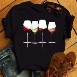 100% COTTON Women's Top Women's High Heels Wine Glass White Print Large Size Summer T-shirt Graphic T Shirts Oversized Tshirt