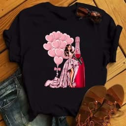 100% COTTON Women's Top Women's High Heels Wine Glass White Print Large Size Summer T-shirt Graphic T Shirts Oversized Tshirt